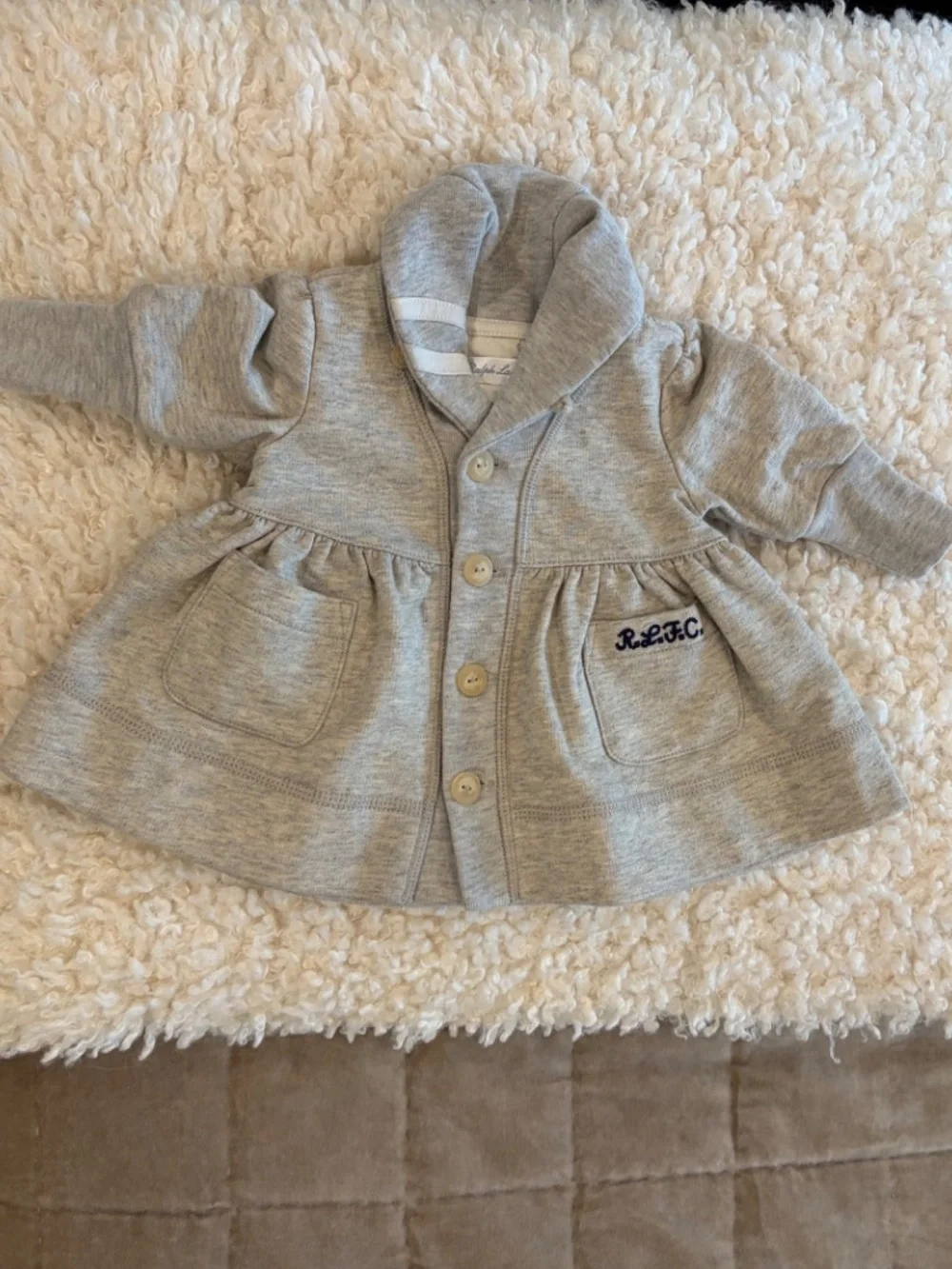 RALPH LAUREN GIRL'S GRAY COLLAR CARDIGAN SWEATER DRESS 3 MONTHS
